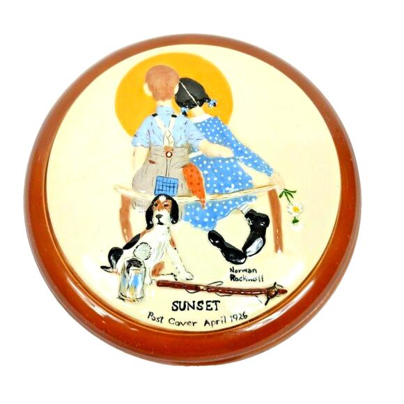 Vintage Trinket Jewelry Box Norman Rockwell Sunset Post Cover 1926 Rare 6.25" - Picture 2 of 6
